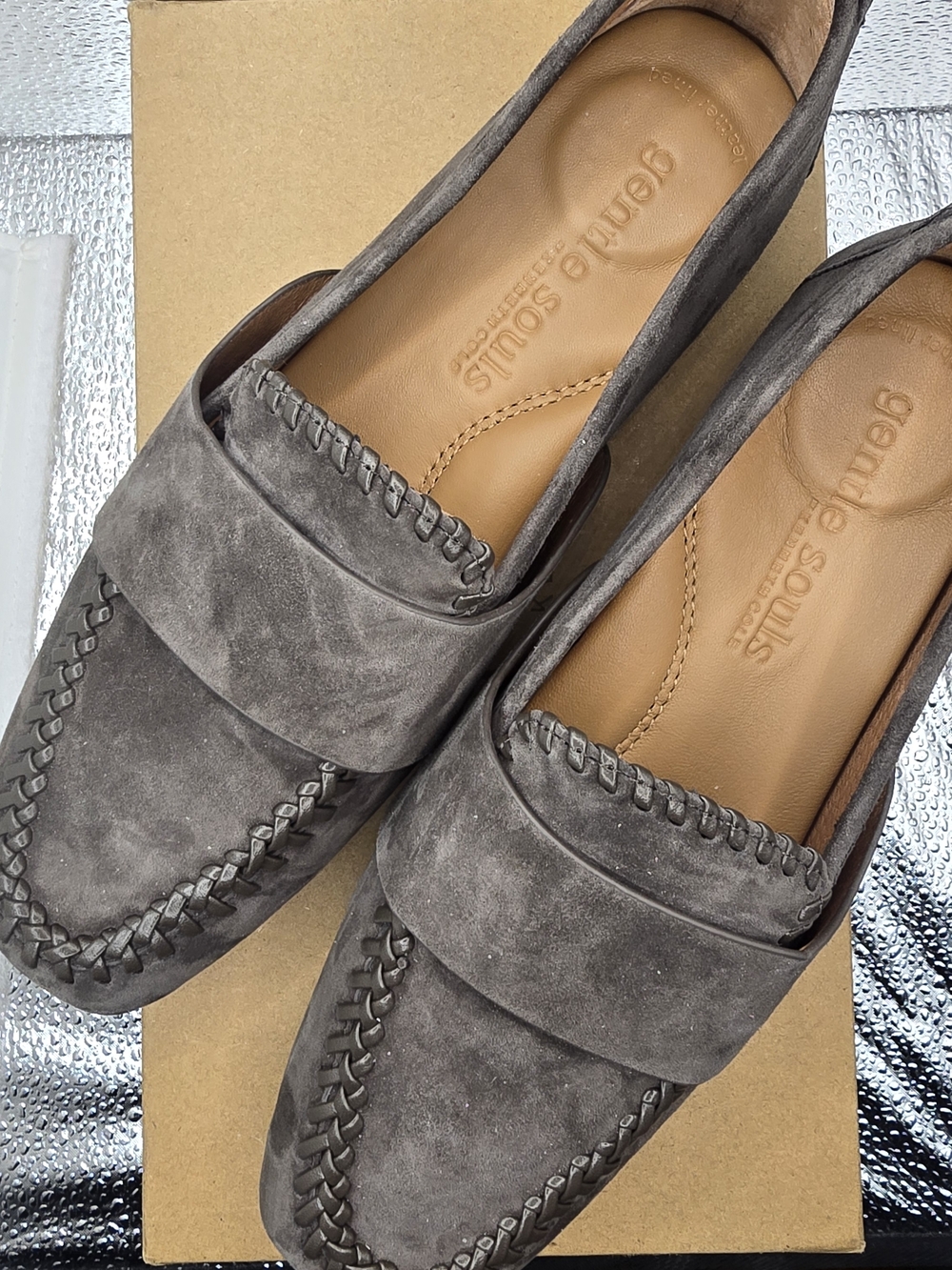 gentle souls Gray Suede Braided Penny Loafers